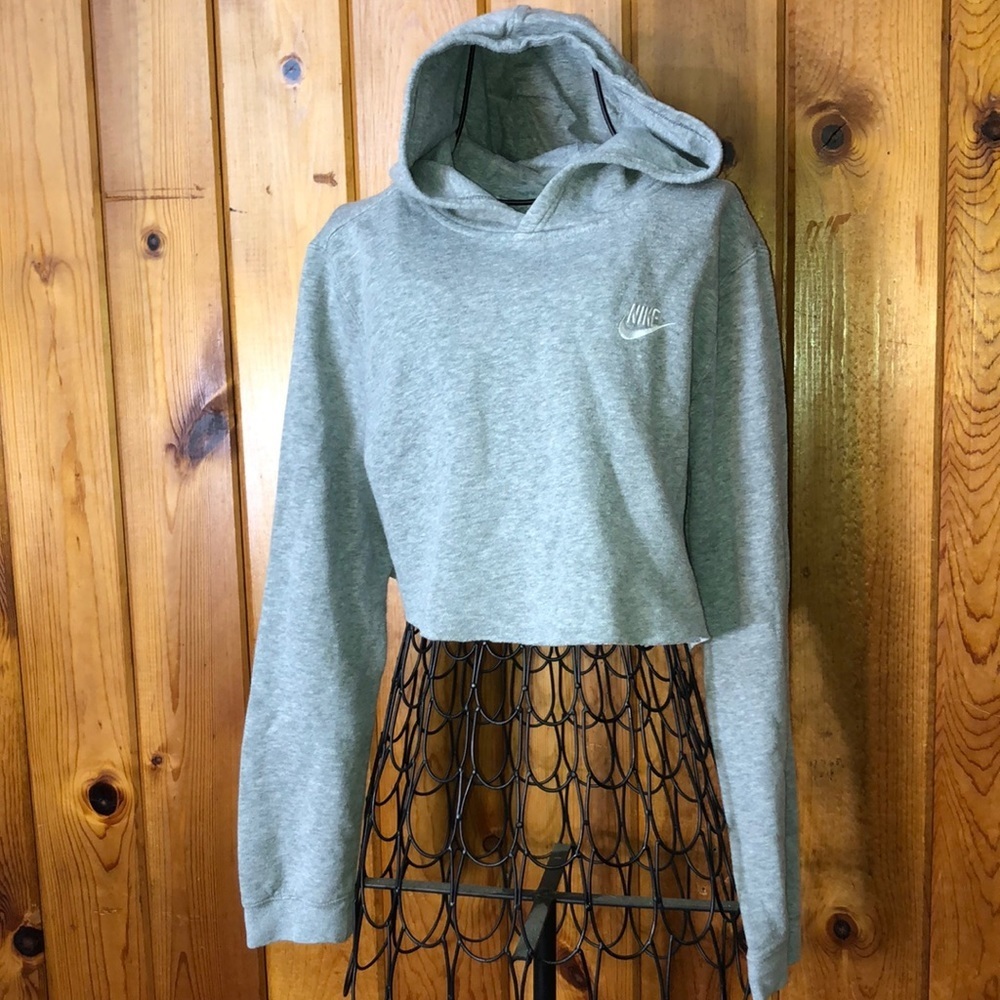 Nike crop top hoodie size XL gray and white athletic top workout sweatshirt​​